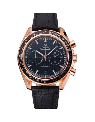 Omega Speedmaster Black Dial Gold Case Black Leather Strap 622809
