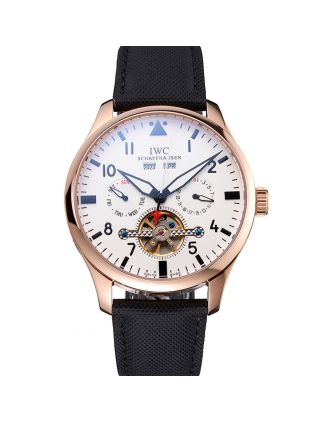 IWC Pilot Tourbillon White Dial Rose Gold Case Black Textile Strap
