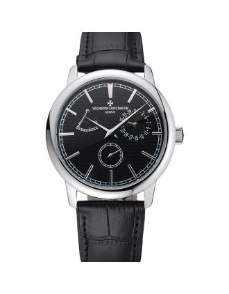 Vacheron Constantin Patrimony Power Reserve Black Dial Silver Case Black Leather Bracelet 1454262