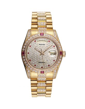 Swiss Rolex Day-Date Diamonds Yellow Gold-srl184 621614
