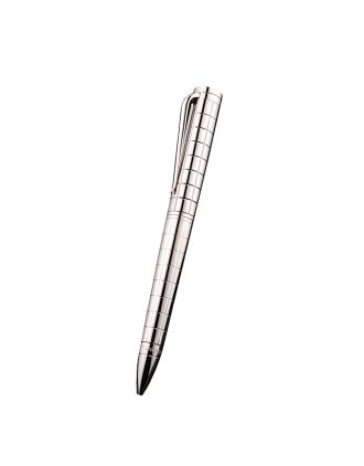 Bvlgari Vertical Grooved Cutwork Pattern Silver Ballpoint Pen With Bvlgari Engraving