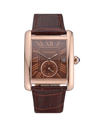 Cartier Tank MC Brown Dial Gold Case Brown Leather Strap 622583