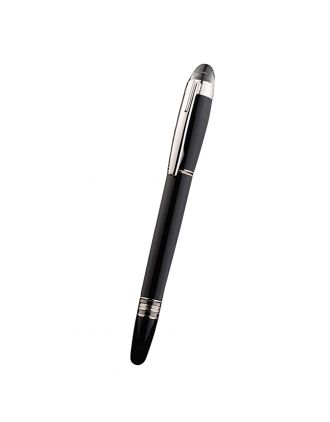 MontBlanc Silver Trimmed Thick Rounded Black Enamel Ballpoint Pen With MB Engraved Cap