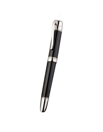 MontBlanc Silver Trimmed Black Enamel Ballpoint Pen With MB Engraved Black And Silver Cap 98053