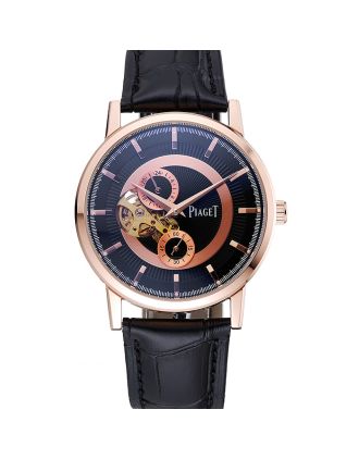 Piaget Altiplano Chronograph Black Dial Gold Case Black Leather Bracelet 1454047