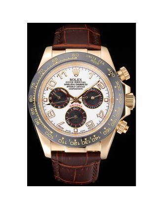 Rolex Cosmograph Daytona Gold Case Black Subdials Brown Leather Bracelet 622634