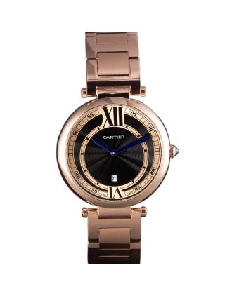 Cartier Ballon Bleu Rose Gold Stainelss Steel Strap Black Dial 621454