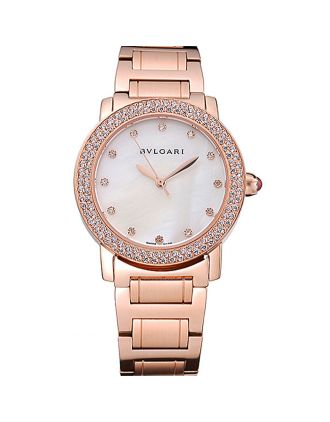 Bvlgari Solotempo White Dial Diamond Bezel Rose Gold Case And Bracelet 622744
