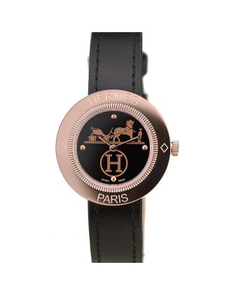 Hermes Classic MOP Dial Black Leather Strap