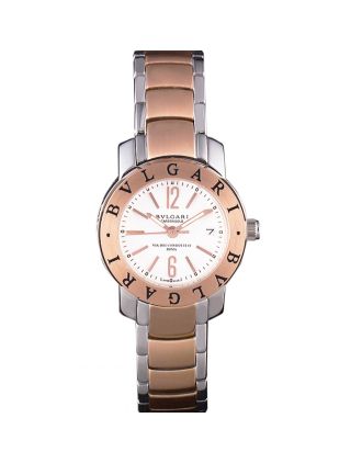 Bvlgari 27mm White Dial Roze Gold Case Two Tone Staineless Steel Bracelet