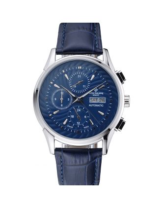 Patek Philippe Grand Complications Blue Dial Silver Case Blue Leather Bracelet 1454241