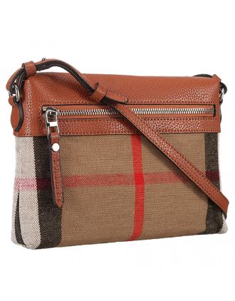 Burberry House Check And Brown Leather Crossbody Bag 18926898