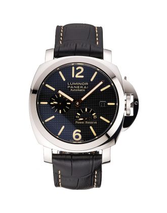 Panerai Luminor Automatic Power Reserve Black Embossed Dial Stainless Steel Case Black Leather Strap